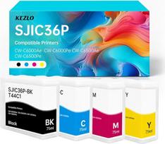 SJIC36P 75 ml rašalo kasetės, suderinamos su „Epson ColorWorks C6000“ ir „C6500“ spausdintuvais. Pakeičia „Epson SJIC36P-BK“, „SJIC36P-C“, „SJIC36P-M“ ir „SJIC36P-Y“ (4 vnt. pakuotė)