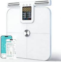 Skaitmeninės kūno riebalų svarstyklės su 8 elektrodais | „Bluetooth“ su programėle ir rankų jutikliais, sveria žmones ir analizuoja 32 kūno rodiklius, KMI, raumenų masę, maksimali apkrova – 180 kg