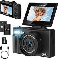 Skaitmeninis fotoaparatas, LAMA 5K 75MP automatinio fokusavimo vaizdo kamera su 64G SD kortele, kompaktiškas fotoaparatas su 3,0 colių 180° apverčiamu ekranu, 18x skaitmeninis priartinimas, skirtas vaikams, paaugliams, pradedantiesiems, suaugusiesiems, ju