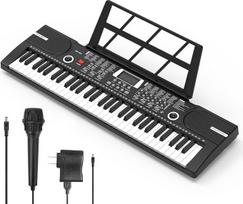 Skaitmeninis pianinas, 61 klavišas ir natų stovas, nešiojamas elektroninis klavišinis muzikos instrumentas su garsiakalbiais ir mokymo režimais, automatinis akompanimentas, tinkamas pradedantiesiems ir suaugusiems