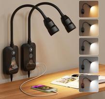 Skaitymo lempa lovai su rankos judesio jutiklio jungikliu, LED skaitymo lempa su USB išvesties kištuku ir jutikliniu jungikliu, reguliuojamo apšvietimo ir 5 spalvų knygų lempa, knygų skaitymo lemputė su lanksčiu žąsies kaklu - 2 vnt.
