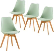Skandinaviškos retro valgomojo kėdės su minkštu paminkštinimu, sertifikuotos SGS - virtuvės kėdės iš buko medienos masyvo kojų (4 vnt., "Ice Cream Green")