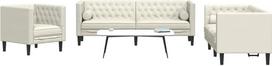 SKM 3-TLG. Chesterfield-Sofa-Set mit Nackenrollen Creme Samt,Möbel, Sofos,Creme,73.95KG,3209288