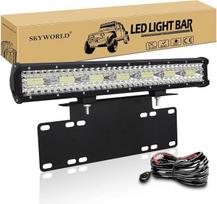 SKYWORLD 20 colių 420 W LED darbinių žibintų juosta su 12 V laidų komplektu, šviesos juostos numerio ženklo laikiklis priekinio buferio "Bull Bar", LED papildoma žibintų juosta 4x4 automobiliui, sunkvežimiui su visureigiu, vilkikui, sunkvežimiui, automobi