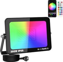 SKYWORLD 200 W RGB LED prožektorius, išmanusis LED prožektorius su programėlės valdymu, RGBW spalvų keitimas, reguliuojamas, atsparus vandeniui, lauko prožektorius su kištuku sodui, kiemui, vakarėliui, nuotaikos žibintams
