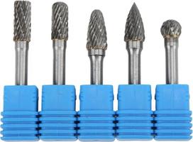 Šlifavimo antgalių rinkinys, 5 vnt./rinkinys, 6 x 10 mm, volframo karbido šlifavimo antgaliai ir drožimo įrankiai, dvigubo pjovimo rotaciniai šlifavimo antgaliai, 6 mm veleno antgaliai, skirti mašinoms, aviacijai, automobilių pramonei, laivybai ir chemijo