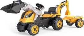 Smoby - Traktorius Builder Max + priekaba - ekskavatorius su kastuvu vaikams - reguliuojama sėdynė - vairas su ragu