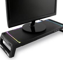SN06 žaidimų stalo monitoriaus laikiklis su daiktų dėžute, telefono laikikliu, 10 RGB apšvietimo režimais ir 3 prievadų USB šakotuvu (1 x USB 3.0 + 2 x USB 2.0), juodos spalvos