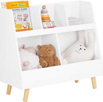 SoBuy KMB19-W Vaikiška lentyna su 5 skyriais Vaikams skirta knygų spinta su medžio masyvo kojelėmis Balta Š x V x G: Apie 86 x 77 x 36 cm.