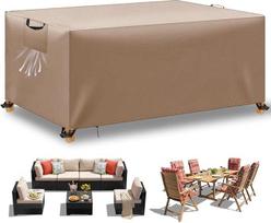 Sodo baldų dangtis Neperšlampamas brezentas Sodo baldai Vėjui atsparus Anti-UV Heavy Duty 420D Oxford audinys, skirtas sėdimųjų vietų grupei Sodo stalai Patio baldai Chaki 200 x 100 x 75 cm