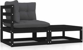 Sodo baldų komplektas 2 dalių su kieta pušies pagalve Juodas baldų komplektas Sofa lova Svetainės sofa Šiuolaikinis lauko sofos komplektas Modelis 805754