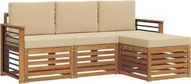 Sodo baldų komplektas iš akacijų medžio, modulinė lauko sofa su sėdėjimo pagalvėlėmis, poilsio baldų komplektas terasai ir sodui, natūralios ir smėlio spalvos, 189,5 x 122,5 x 73 cm