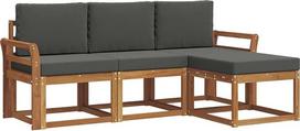 Sodo baldų komplektas iš akacijų medžio, modulinė lauko sofa su sėdėjimo pagalvėlėmis, modernus poilsio baldų komplektas terasai ir sodui, natūralios ir antracito spalvos, 194 x 122,5 cm