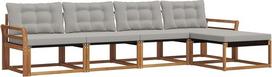 Sodo baldų komplektas iš akacijų medžio, modulinė lauko sofa su sėdimojo ir atlošo pagalvėlėmis, poilsio komplektas terasai ir sodui, natūralus dizainas, 333 x 162,5 cm
