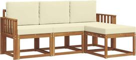 Sodo baldų komplektas iš masyvios akacijų medienos, modulinė lauko sofa su pagalvėlėmis, poilsio komplektas terasai ir sodui, natūralios ir kreminės spalvos, 189,5 x 122,5 x 73 cm