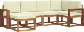 Sodo baldų komplektas iš masyvios akacijų medienos, modulinė lauko sofa su sėdėjimo pagalvėlėmis, poilsio baldai terasai ir sodui, natūralios ir kreminės spalvos, 255 x 132,5 x 73 cm