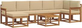 Sodo baldų komplektas, lauko sofa iš akacijų medžio, modulinis sodo poilsio komplektas su pagalvėlėmis, 8 dalių komplektas terasai ir sodui, natūralios ir smėlio spalvos, patogus poilsio komplektas