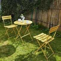 Sodo baldų rinkinys, atsparus oro sąlygoms, balkono baldų rinkinys, 3 dalių, skirtas mažam balkonui, Bistro stalas su 2 kėdėmis, sulankstomas Bistro rinkinys, geltonos spalvos