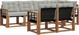Sodo poilsio komplektas iš masyvios akacijų medienos, modulinė lauko sofa su sėdėjimo pagalvėlėmis, pilkos spalvos, 247 x 128,5 cm, poilsio komplektas terasai ir balkonui