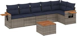 Sodo sofos komplektas Pilka PE rotango kampinė sofa ir centrinė sofa su akacijos medžio stalu - lauko baldai kiemui ir terasai Modelis3226838