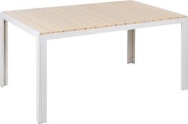 Sodo stalas 150 x 90 cm, skirtas 6 žmonėms Aliuminis, baltas, dirbtinė mediena, smėlio spalvos "Como