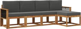 Sodo sofų komplektas, lauko kampinė sofa iš akacijų medžio, moduliniai poilsio baldai terasai ir sodui, 5 sėdimosios vietos su poliesterio pagalvėlėmis, 249 x 122,5 x 73 cm, ruda ir antracito spalvos