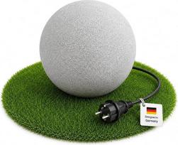Sodo šviestuvas „Light Ball“, skersmuo 20 cm, akmens imitacija, atsparus žiemos sąlygoms, lauko šviestuvas, IP65, šilta balta šviesa (3000 K), maitinimas iš 230 V elektros tinklo su maitinimo kabeliu, skirtas sodui, terasai ir gėlynams; komplekte yra į že