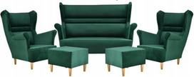 Sofa + du foteliai + 2 kojų taburetės Zoja 2 vietų sofa Dekoratyvinis apmušalas Laisvai pastatomi baldai Svetainės baldų komplektas Elegantiškas dizainas Svetainės laukiamasis MON 37