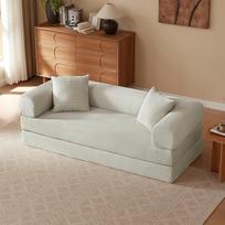 Sofa be kaulų su miego funkcija, sofa-lova su sulankstymo funkcija ir porankiais, grindų sofa svetainei, miegamajam ir apartamentams, sofa dėžėje, 195 x 85 x 59 cm (smėlio spalvos) | kompresinė sofa