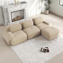 Sofa be kaulų, 3 sėdimų vietų sofa su 1 pufu, L formos sofa, modulinė kampinė sofa, neremontuojama, ergonomiška ir draugiška naminiams gyvūnėliams, tinka svetainei, miegamajam, butui (smėlio spalvos)