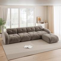 Sofa be kaulų, modulinė sofa, L formos sofa su miego funkcija, kampinė sofa, sofa-lova, 32D didelio tankio putos, šenilinis audinys, neslystantis dizainas, neremontuojama, 358 x 171 x 76 cm (ruda)