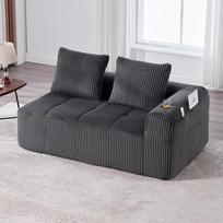 Sofa be kaulų, sofa su miego funkcija, dvivietė sofa, sofa-lova su 2 pagalvėlėmis ir šoninėmis kišenėmis, gėrimų laikiklis, velvetas, neremontuojama, skirta svetainei, miegamajam, 158 x 93 x 61 cm (tamsiai pilka)