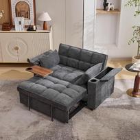 Sofa lova "3-in-1" išskleidžiama sofa lova su reguliuojamu atlošu, USB jungtimi, 2 sėdimų vietų sofa-lovos sofa-lovos išskleidžiama, su paslėptu staliuku, gėrimų laikikliu 140,5 x 74 x 82 cm (pilka)