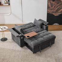 Sofa lova "3-in-1" išskleidžiama sofa lova su reguliuojamu atlošu, USB jungtimi, 2 sėdimų vietų sofa-lovos sofa-lovos išskleidžiama, su paslėptu staliuku, gėrimų laikikliu 140,5 x 74 x 82 cm (pilka)