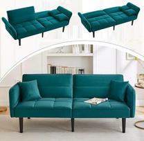 Sofa lova 2 vietų sofa lova su miego funkcija, 2-in-1 reguliuojama lova - dvivietė sofa su atlenkiamais porankiais, aksominis užvalkalas, idealiai tinka namams, svetainei, mažiems, Teal | Schlafsofa, Schlaffunktion, 2-in-1, Verstellbares, klappbaren Armle