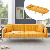 Sofa lova, sofa lova, sofa su miego funkcija, dvivietė daugiafunkcinė sofa lova su reguliuojamu atlošu, tinkama apartamentams / svečių kambariui / svetainei (geltona)