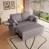 Sofa su miego funkcija ir USB C jungtimi, skirta svetainei, sofos ir kušetės, „2-in-1“ sofa-lova su reguliuojamu atlošu ir staliuku, sulankstoma sofa-lova su pagalvėle, poilsio sofa-lova, „Cord“ (pilka)