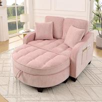 Sofa su miego funkcija, šezlongas, "2-in-1" sofa-lova, laikymo taburetė ir 4 pagalvėlės, skirta nedidelei svetainei, darbo kambariui, miegamajam, 132 x 129 x 93 cm (rožinė)