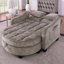 Sofa su miego funkcija, šezlongas, "2-in-1" sofa-lova, laikymo taburetė ir 4 pagalvėlės, skirta nedidelei svetainei, darbo kambariui, miegamajam, 132 x 129 x 93 cm (ruda)