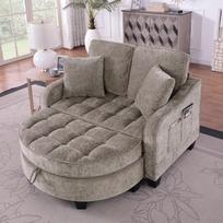 Sofa su miego funkcija, šezlongas, "2-in-1" sofa-lova, laikymo taburetė ir 4 pagalvėlės, skirta nedidelei svetainei, darbo kambariui, miegamajam, 132 x 129 x 93 cm (ruda)