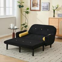 Sofa su miego funkcija, maža sofa-lova, dvivietė sofa su laidu, galima naudoti kaip sofą, lovą ir terasos kėdę, su aksomo paminkštinimu, skirta svetainei ir miegamajam, 180 x 128 x 53 cm (juoda)