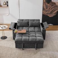 Sofa-lova "3 viename", sofa su miego funkcija, sofa "Debesis", sofa be kaulų, su reguliuojamu atlošu, USB jungtimi, ištraukiama, su paslėptu staliuku, gėrimų laikikliu (pilka)