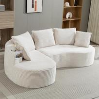 Sofos be atramų, kampinė sofa, sofa-lova, sofa-lova su miego funkcija, velvetas, su gėrimų laikikliu ir daiktų kišenėle, didelio tankio putplastis, skirta svetainei, miegamajam, 250 x 152 x 82 cm (smėlio spalvos)