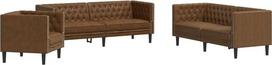 Sofos komplektas Wohnzimmer, 3-Sitzer- und 2-Sitzer-Sofa und Chesterfield-Sessel, 3-teilig, Braun, Kunstleder, Wildleder
