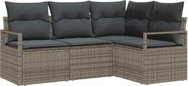 Sofų komplektas su pagalvėlėmis, 4 dalių, pilkos spalvos, iš poliratanio | Modulinis, lengvas, atsparus oro sąlygoms, talpa – 3 vietos, 440 kg