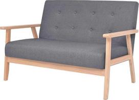 Sofų komplektas „2-TLG“ su foteliu ir dviviete sofa, tamsiai pilkos spalvos, skandinaviško dizaino, iš minkšto poliesterio audinio, su storu putų paminkštinimu, masyvi medinė konstrukcija, kiekvienai sėdimojai vietai – iki 110 kg