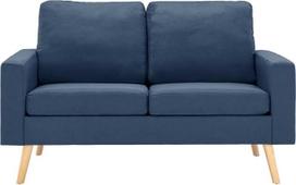 Sofų komplektas, 2 dalių, mėlynas, audinys, fotelis ir dvivietė sofa | Karkasas iš masyvios medienos, pagalvėlės iš putų ir PP medvilnės, 110 kg vienai sėdimojai vietai