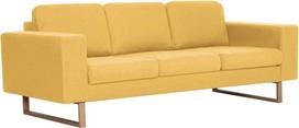 Sofų komplektas, 2 dalių, iš audinio, geltonos spalvos | Dvivietė sofa, 156 cm, trivietė sofa, 200 cm, nuimamos pagalvėlės, skalbiamos, kojos iš geležies ir medžio