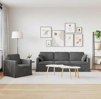 Sofų komplektas, 2 dalių, tamsiai pilkos spalvos, 228 x 78 x 80 cm, aksomas | Modulinis, geometrinis dizainas, tinka svetainei arba miegamajam