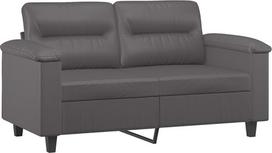 Sofų komplektas, 3 dalių, pilkos spalvos, dirbtinė oda, su pagalvėlėmis | Pėdų atrama 70 x 55 x 41 cm, dvivietė sofa 150 cm, rėmas iš faneros ir metalo, putų guma